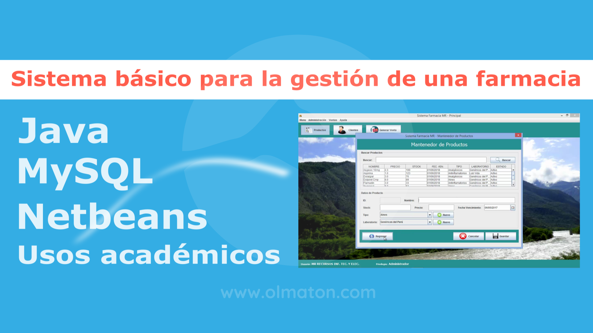 Software básico de uso académico creado para la gestión de una farmacia. Hecho en Java y mysql.